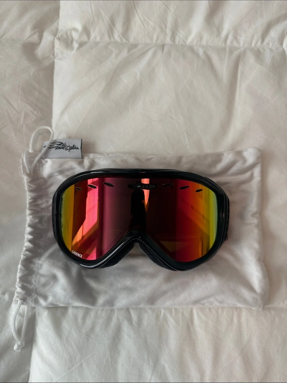 Smith Optics Black Frame Ski Goggles with Red-Orange Mirrored Lens